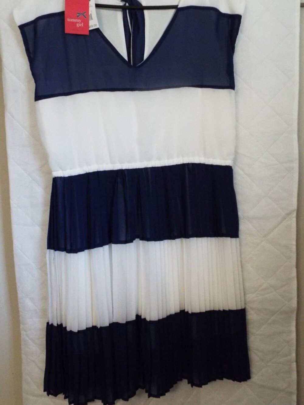 Tommy Girl White & Blue Horizontal Striped Dress Lightweight  Size Medium NWT